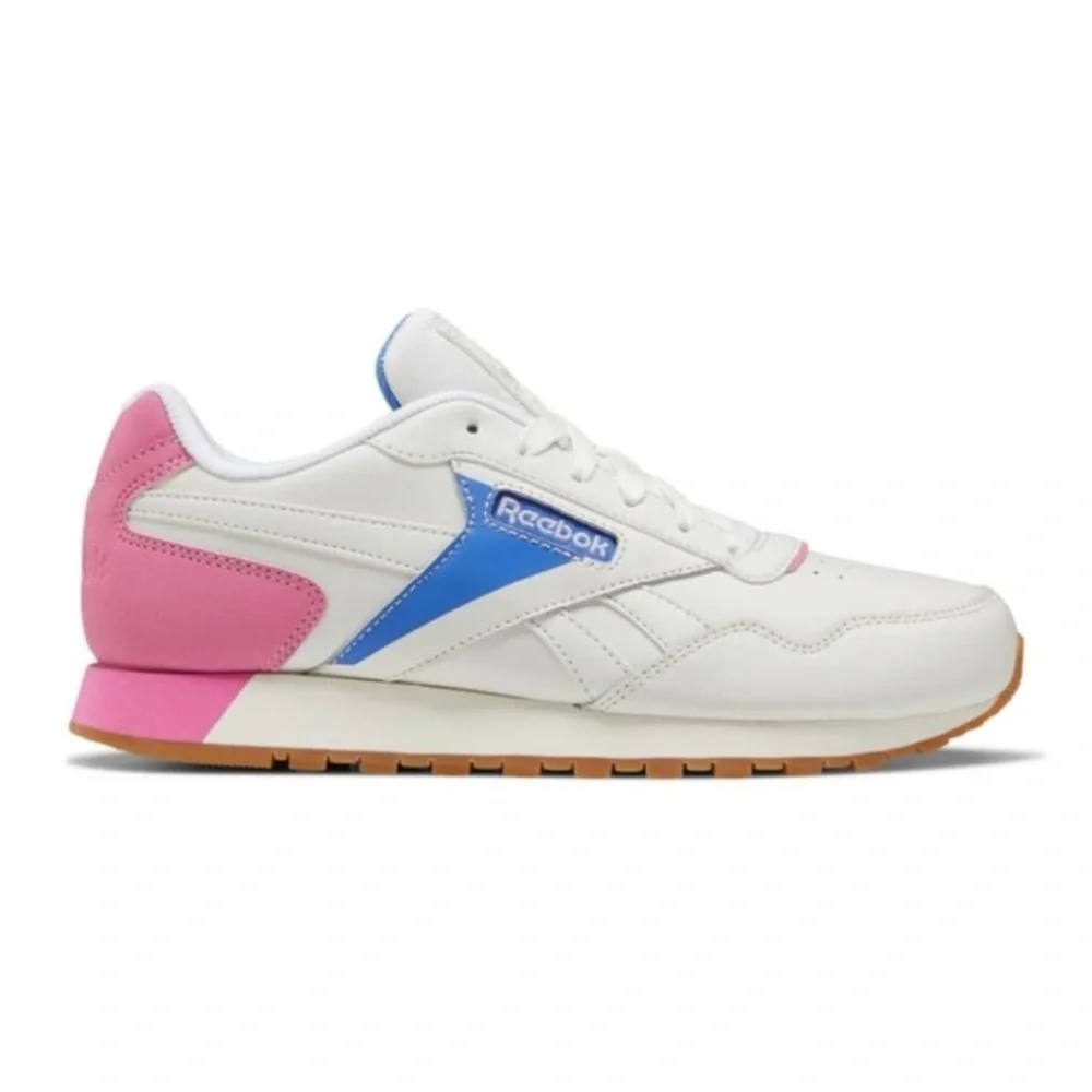 Reebok Classic Harman Run Leather Sneakers in White with Blue & Pink Accents - Picture 2 of 7